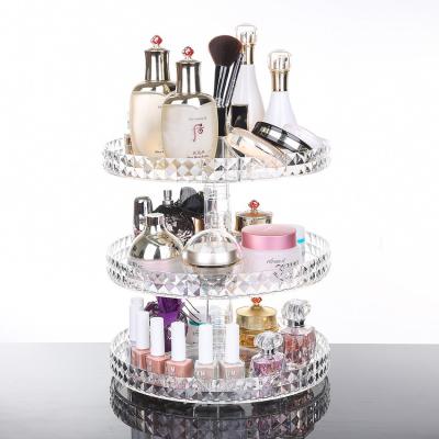 China Diamond surface cutting process transparent acrylic cosmetic storage box desktop swivel shelf makeup organizer for sale