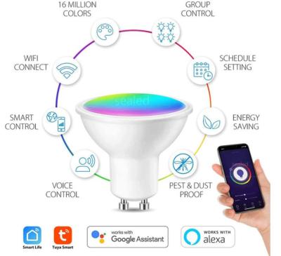 中国 Smart Light Bulb Voice Control WiFi Smart 3.5W 350LM RGB+2700-9000K GU10 Tuya Bulb WiFi Spotlight LED Bulb Alexa and Google Home 販売のため