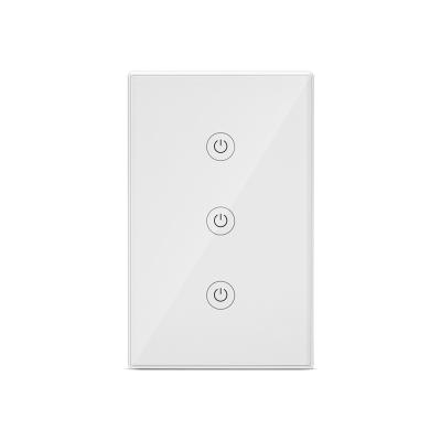 中国 tuya wifi smart 3Gang 10A US glass touch screen wall light switch panal. app remote and Alexa/google assistant voice control 販売のため