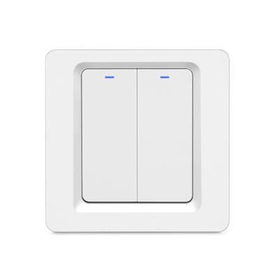 中国 Voice Control EU Smart Wall Light Switch 2 Gang White Button Pusher work with Alexa 販売のため