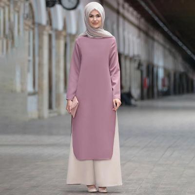 China Muslim Women's Clothing Two-piece Abaya Fashion Dress Anti-wrinkle Long Clothing Wholesale Islamic Costume Set for sale