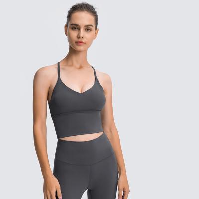 China New Breathable All-match Long Sports Underwear Ribbon Cross Female Shockproof Gathering Sports Yoga Bra for sale