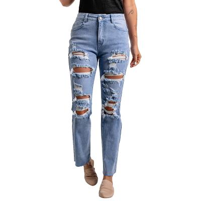 China Factory Wholesale Summer Breathable Women Comfortable Casual Jeans Ripped Skinny Jeans Ripped Girls Jeans for sale