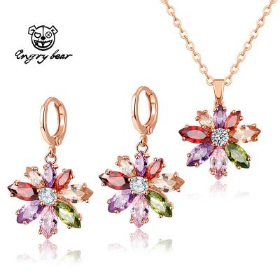 China 2022New Fashion Romantic Jewelry, Gold Plated Earring And Pendant Necklace Wedding Jewelry Set With Zircon Design For Woman for sale