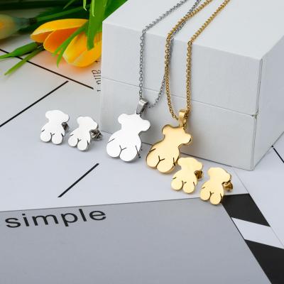 China CLASSIC Unique Fashion Heart Zircon Touse Jewelry Gold Plated Necklace Earrings Ring Women Bear Stainless Steel Jewelry Sets for sale