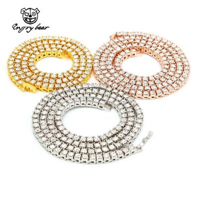 China Male 3mm4mm Alloy Rhinestone Hiphop Hiphop European And American Row Of Tennis Chain Gold Link Silver Cuban Necklace for sale