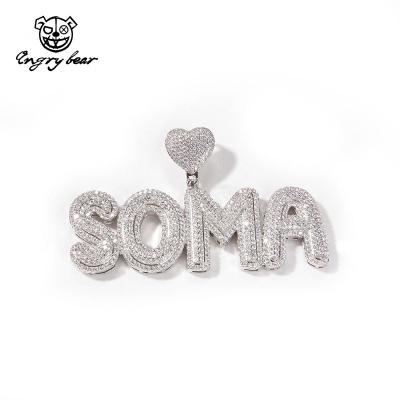 China Punk Name Pendant With 4 Layer Heart Clasp Iced Out CZ Diamond 26 Initials Letter Necklace Hiphop Birthday Gift Jewelry for sale