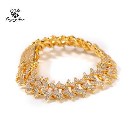 China Hip-hop chain men's full Zircon personality Cuban thorns 16mm barbed European and American Hiphop bracelet factory direct sales for sale