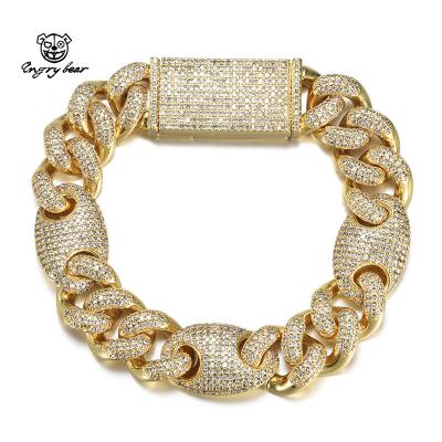 China Wholesale 15MM Unisex Hiphop Cuban Chain Hip Hop Popular Zircon Pig Nose Copper Inlaid Bracelet for sale