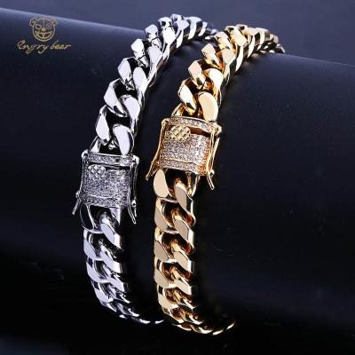 China 2021 New Zircon Hiphop Hip Hop Men's Jewelry Miami Cuban Loop Bracelet Micro-inlaid Bangle for sale