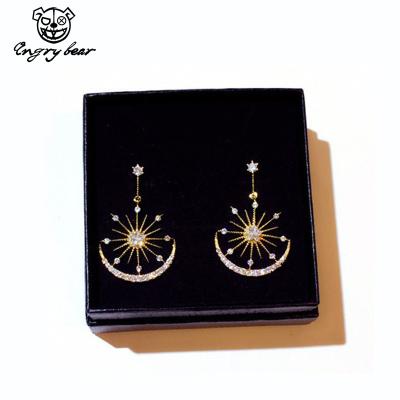 China FASHIONABLE 925 Stunning Beautiful Women's Elegant Star Sun and Moon Stud Earrings for sale