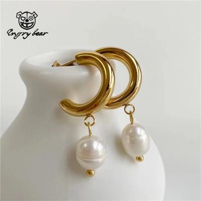 China Real Pearl Jewelry Joolim Hoop Earrings Stainless Steel Earring Party Base Jewelry FASHIONABLE Elegant Circle Earring for sale