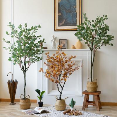 China Industrial Decor Indoor Outdoor Faux Silk Eucalyptus Plants Tree Potted Eucalyptus Artificial Leaves Plants for sale