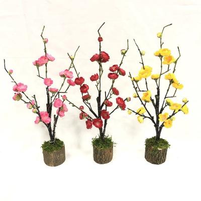 China High Quality Minimalist Mini Indoor Artificial Flower Plum Flower Blossom Tree Bonsai With Pot For Home Decoration for sale