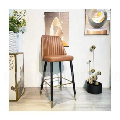 China Modern high quality leather woven bar stool with silver back rest dining chairs throne for hotel used for sale