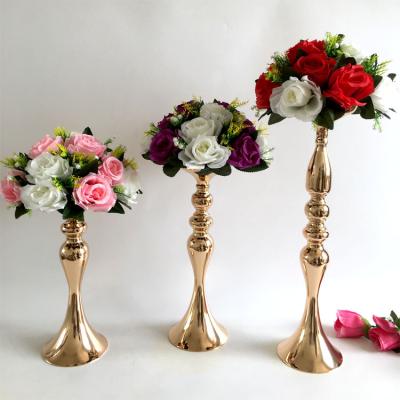 China Wedding Table Centerpiece Luxury Gold Metal Flower Trumpet Vase Wedding Centerpiece Tall Metal Stand For Vase Flower for sale