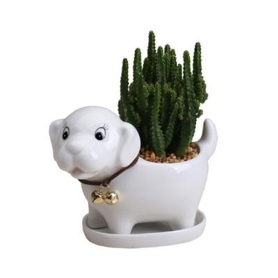 China American Ceramic Animal Succulent Pots Flower Dog Style Ceramic Flower Pot White Pot for sale