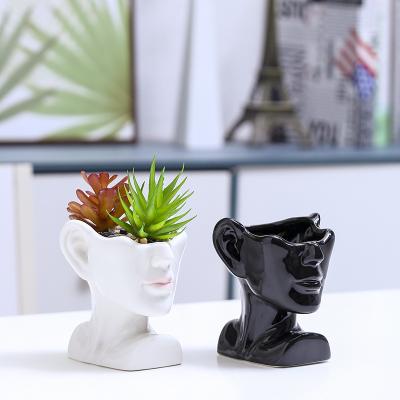 China New Design Half Face Flower Pot Plant Potted Modern Human Desktop Ceramic Succulent Head Vase Indoor Outdoor Home Decor for sale