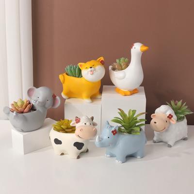 China Resin Modern Cute Animal Planter Flower Pot Plant Desktop Succulent Pot for sale