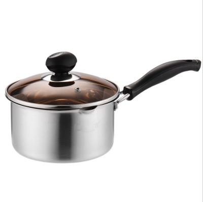 China Viable Hot Sale 16cm Stainless Steel Saucepans Pots and Low Sauce Pan Lid Milk Pot Kitchen Saucepan Induction Handle for sale