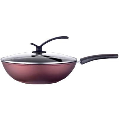 China 30cm Durable Hot Selling Handle With Lid Saute Non Stick Carbon Steel Induction Cooking Chinese Wok Pan Woks for sale