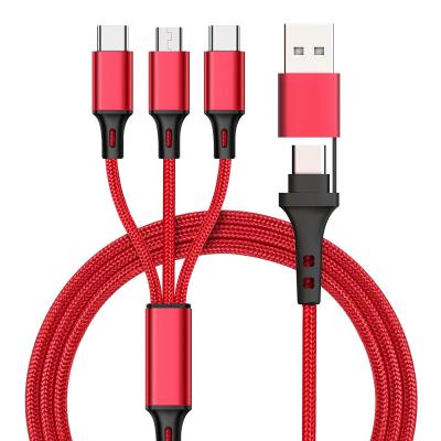 China Mobile Phone Etc.electronic Product Custom Logo Universal 2.8A 4 in 1 3 In 2  Multi Nylon Multiple Charging 3 in 1 Fast Usb Charger Cable for sale