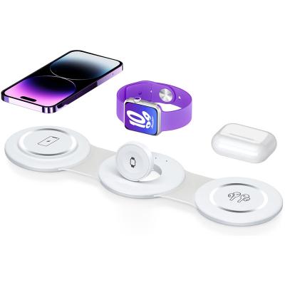 China Wireless Fast Charging hot selling products magnetic folding design 3 in 1 wireless charger charging station  for iphone/iwatch/airpods for sale