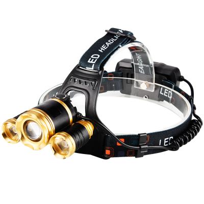 China Adjustable Ignition Angle 3*LED XML-T6 Zoomable Head Light Waterproof Rechargeable Headlight For Outdoor Camping Hunting for sale