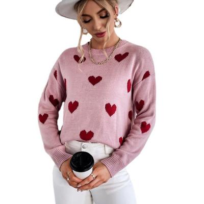 China New European and American Women's University Anti-wrinkle Pink Style Knitted Sweater Women's Top Soft Love External Wear for sale