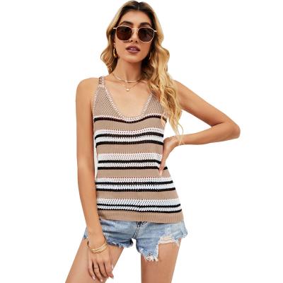 China new Anti-wrinkle summer striped knitted vest European and American casual loose ladies beach camisole for sale