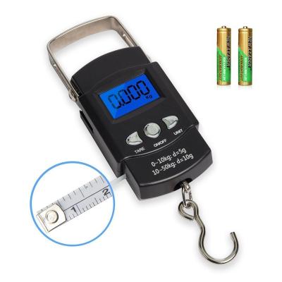 China Portable Handheld Type Weak Power Indicator Luggage And Fishing Scale 50kg With Tape Measure for sale