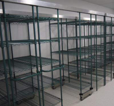 China Suitable for Medical Rolling Wire Mesh Storage Shelves Welded Storage Shelving Overhead Track Rolling Wire Shelving for sale