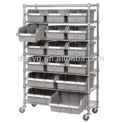 China Commercial Rolling Bin Rack Shelving 7 Bury Storage 22 Bins Any Size Just According To Bins Size for sale