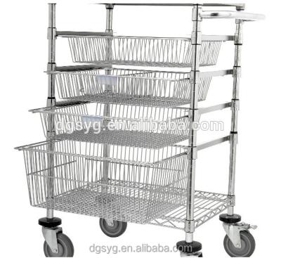 China Folding Single Bay Sliding Chrome Wire Basket Trolley For Hospital for sale