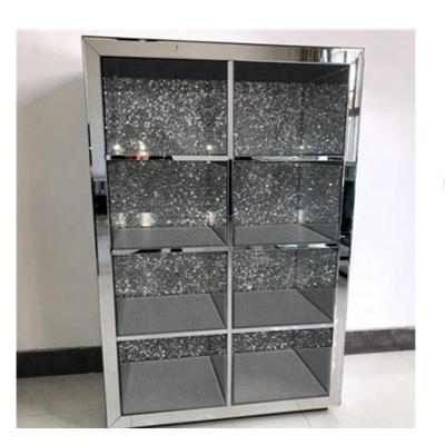 China Custom New Diamond Furniture Morden Wine Cabinet Silver Restaurant Furniture Custom Wall Storage Cabinet Dining Cabinet for sale