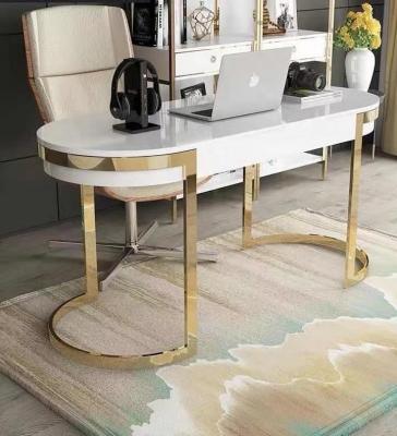 China Foshan factory extendable gold stainless steel desk table home use luxury marble top furniture for sale