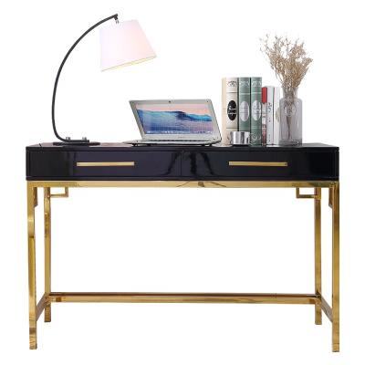 China Modern Postmodern Simple European Office Bedroom Furniture Stainless Steel Computer Desk Table Set Solid Wood Glass Set for sale