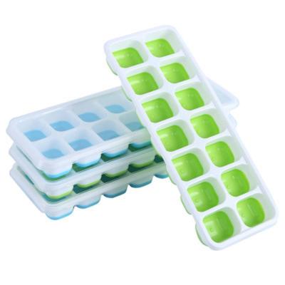 China Sustainable Ice Maker DIY Square Tray Silicone Large Mold 14 Grids Ice Cube Mold With With Lid for sale