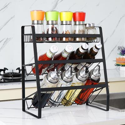 China Kitchen Stainless Steel Storage Rack Seasoning Bottle Storage Sustainable Multi-Layer Finished Seasoning Rack for sale