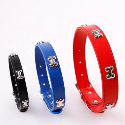 China Hot Selling Pet Stored Supplies PU Leather Multi Color Dog Bone Dog Collar Dog Training Chains Best Quality And Low Price for sale