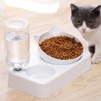 China Automatic Pet Feeder Double Bowl Drinking Raised Rack Dish Bowls Dog Cat Food Bowl With Water Dispenser for sale