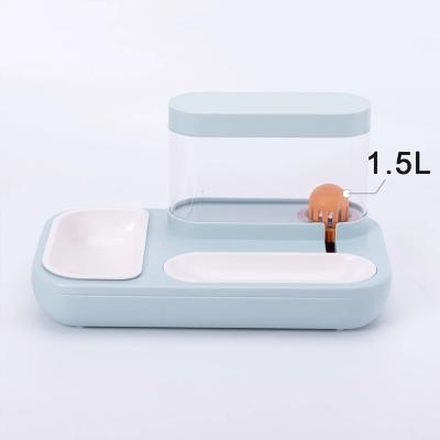 China Sustainable Plastic 1.5L Automatic Double Bowls Protect Cervical Spine From Tilting Dog Feeder Pet Food Bowl for sale