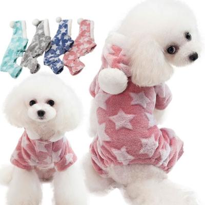 China New Viable Autumn Winter Plus Velvet Warm Dog Clothes Quadruped Flannel Thickened Star Pajamas Comfortable Pet Clothes for sale