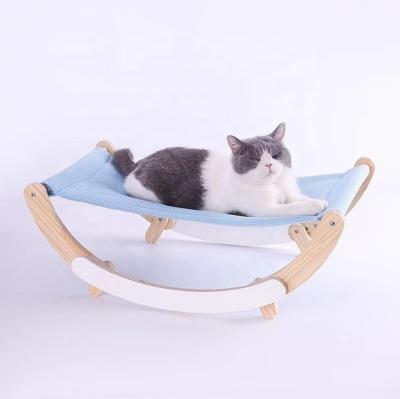 China Hot Selling Cat Wooden Hammock Shaker Summer Cat Pad Removable Washable Pet Cooling Breathable Rocking Chair Cat Hammock for sale