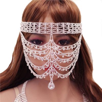 China Women's Fashionable Wholesale Rhinestone Key Chains Laid Full Face Cover Water Drop Head Wear Jewelry Headdress Accessories for sale