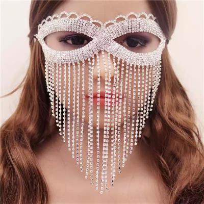 China Wholesale Fashionable Rhinestone Women Face Chains Full Face Cover Long Tassel Wear Jewelry Party Headdress Accessories for sale