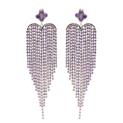 China Wholesale Trendy Luxury Long Tassel Drop Earrings For Women Heart Engagement S925 Silver Needle Colorful Zircon Fashion Jewelry for sale