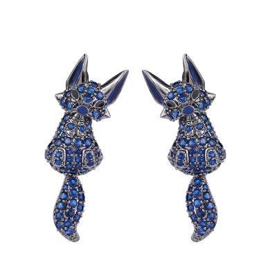 China Fashionable Wholesale Luxury Cute Animal Fox Drop Earrings For Women S925 Needle Silver Zircon Micro Paved Fashion Jewelry for sale