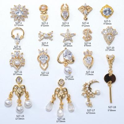 China Boutique Shining Nail Charms AAA Zircon Five Star Love Heart Acute Moon White Pearl Women Shape Finger Nail Jewelry for sale