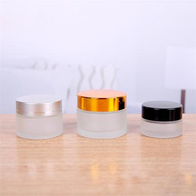 China TOSUN Skin Care 5g 10g 15g 20g 30g 50g 100g Clear Glass Cream Empty Frosted Cosmetic Jar With Gold Silver Black Aluminum Lid For Face Cream for sale